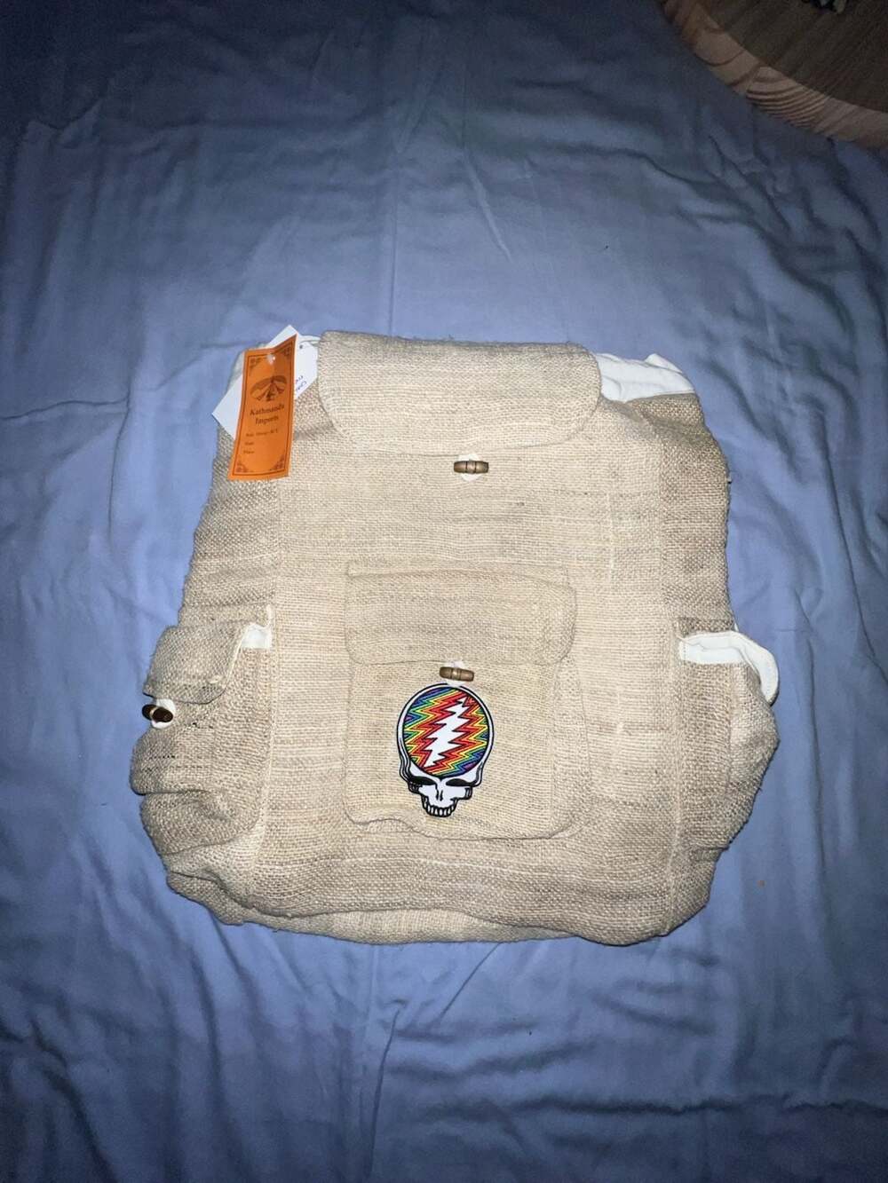 Kathmandu Imports Hemp Backpack with Grateful Dead Steal Your Face Patch